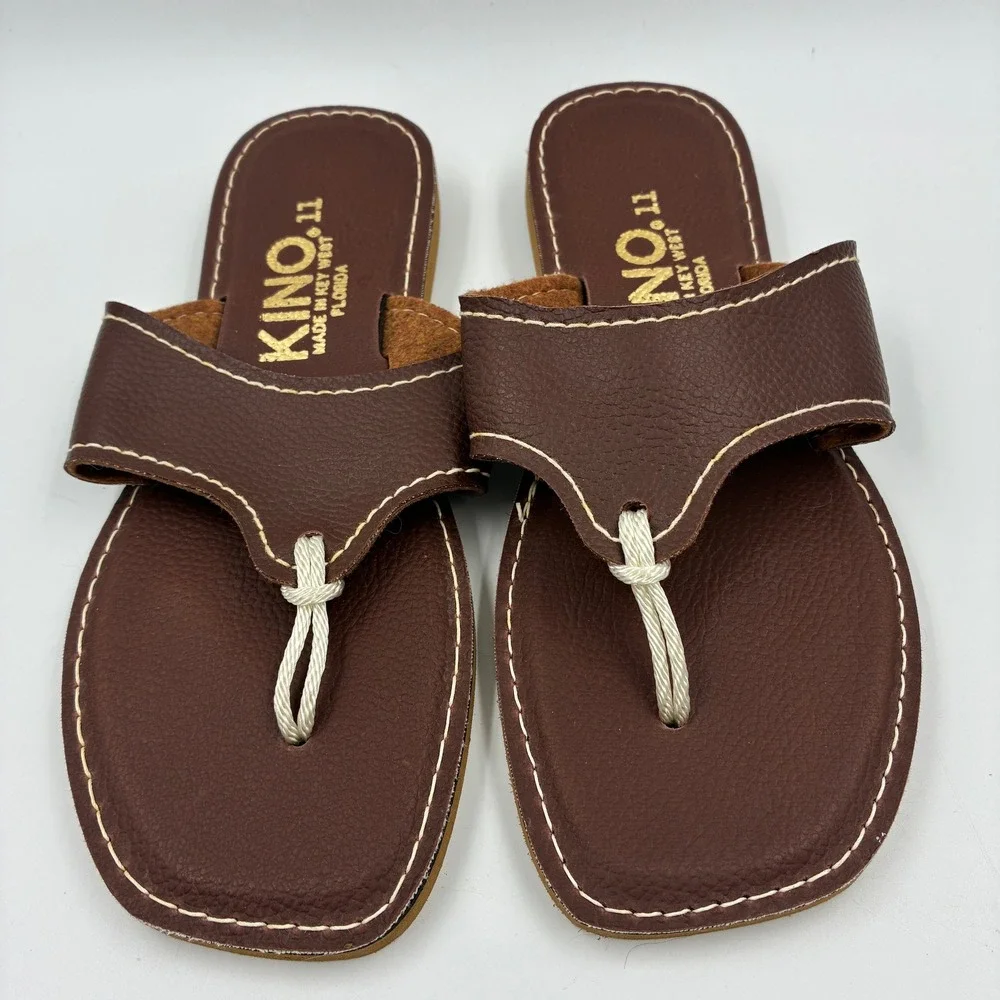 Kino Key West Florida Brown Leather Rope Thong Sandals Mens 11 Handmade Slides